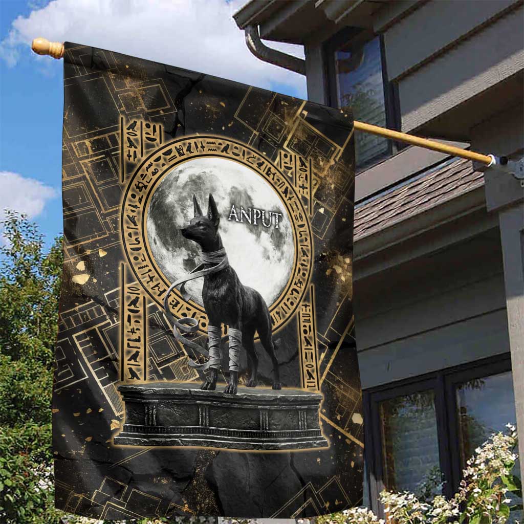 Anput Jackal Mask Garden Flag with Full Moon Egyptian Afterlife Symbolism