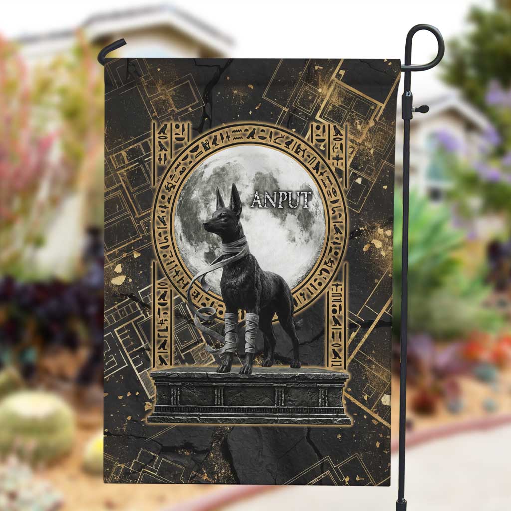 Anput Jackal Mask Garden Flag with Full Moon Egyptian Afterlife Symbolism