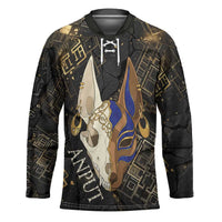 Anput Jackal Mask Hockey Jersey with Full Moon Egyptian Afterlife Symbolism