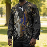 Anput Jackal Mask Hockey Jersey with Full Moon Egyptian Afterlife Symbolism