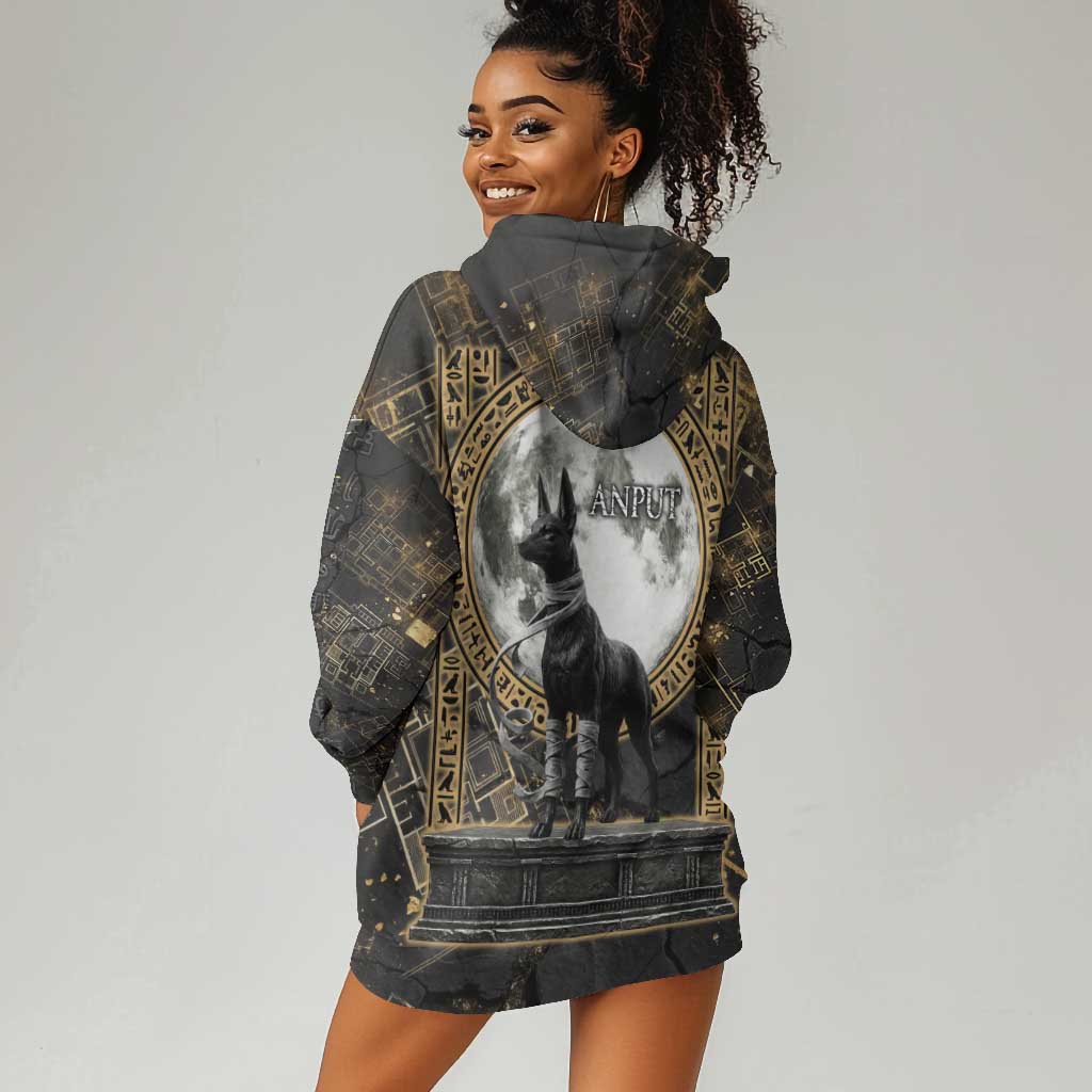 Anput Jackal Mask Hoodie Dress with Full Moon Egyptian Afterlife Symbolism