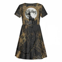 Anput Jackal Mask Kid Short Sleeve Dress with Full Moon Egyptian Afterlife Symbolism