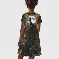 Anput Jackal Mask Kid Short Sleeve Dress with Full Moon Egyptian Afterlife Symbolism
