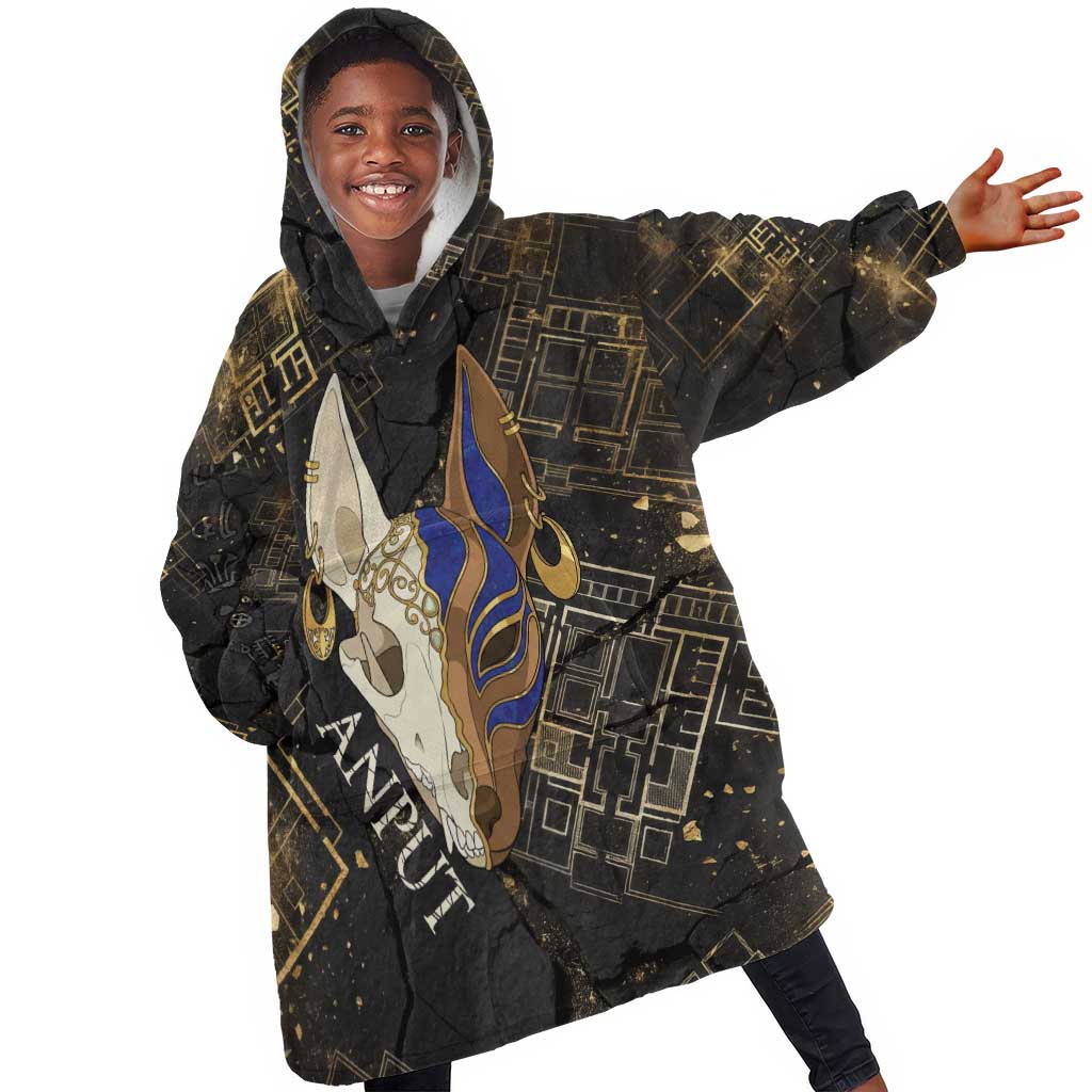 Anput Jackal Mask Kid Wearable Blanket Hoodie with Full Moon Egyptian Afterlife Symbolism