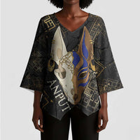 Anput Jackal Mask Kimono Sleeve Blouse with Full Moon Egyptian Afterlife Symbolism