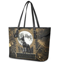 Anput Jackal Mask Leather Tote Bag with Full Moon Egyptian Afterlife Symbolism