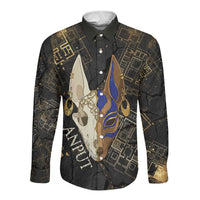 Anput Jackal Mask Long Sleeve Button Shirt with Full Moon Egyptian Afterlife Symbolism