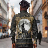 Anput Jackal Mask Long Sleeve Button Shirt with Full Moon Egyptian Afterlife Symbolism