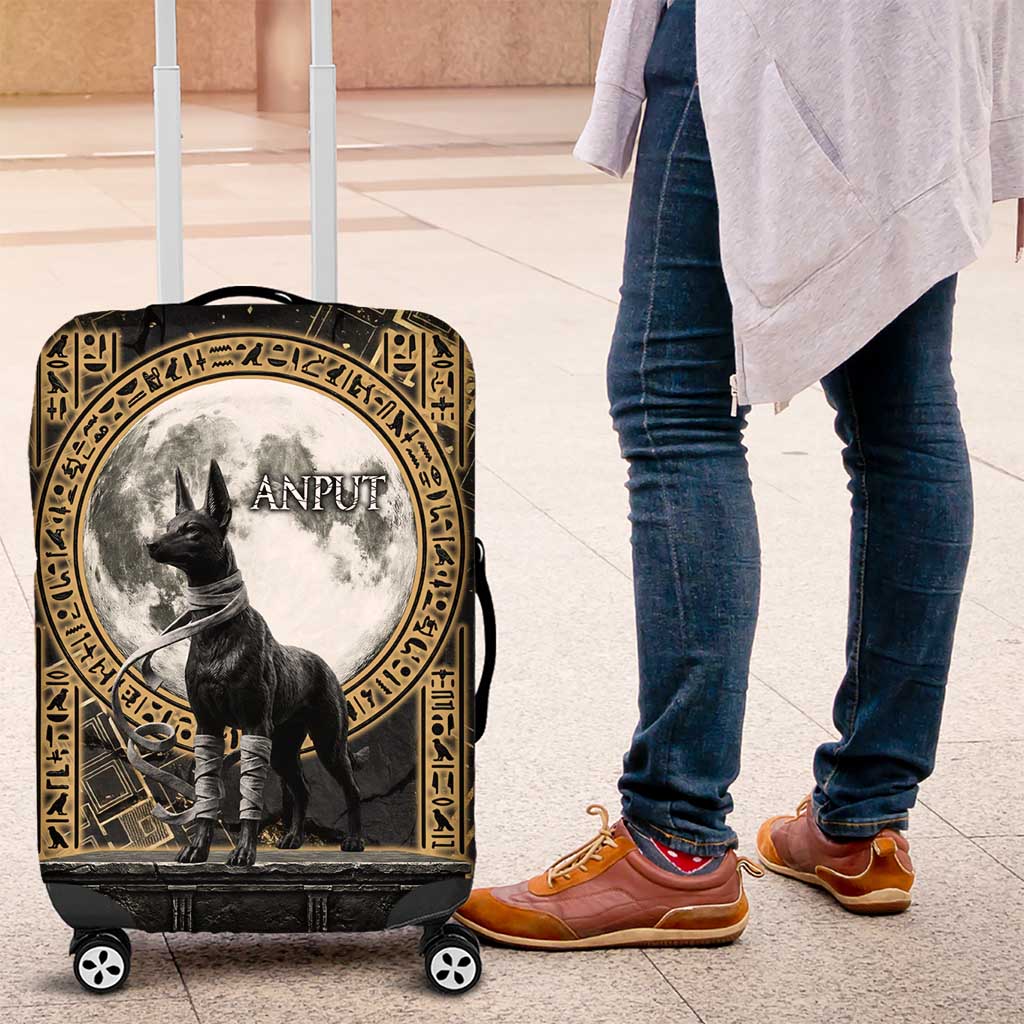 Anput Jackal Mask Luggage Cover with Full Moon Egyptian Afterlife Symbolism