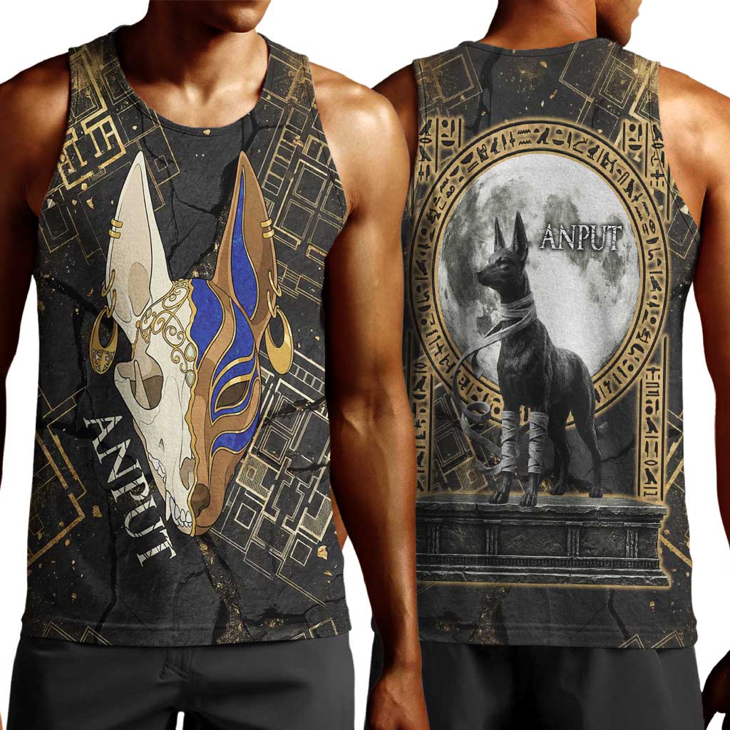 Anput Jackal Mask Men Tank Top with Full Moon Egyptian Afterlife Symbolism
