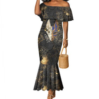 Anput Jackal Mask Mermaid Dress with Full Moon Egyptian Afterlife Symbolism