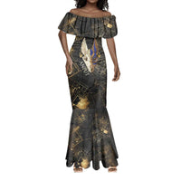 Anput Jackal Mask Mermaid Dress with Full Moon Egyptian Afterlife Symbolism