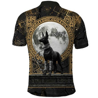 Anput Jackal Mask Polo Shirt with Full Moon Egyptian Afterlife Symbolism