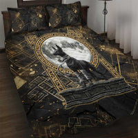 Anput Jackal Mask Quilt Bed Set with Full Moon Egyptian Afterlife Symbolism