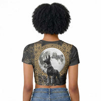 Anput Jackal Mask Raglan Cropped T shirt with Full Moon Egyptian Afterlife Symbolism