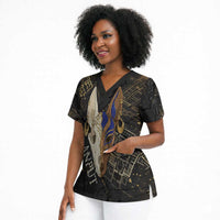 Anput Jackal Mask Scrub Top with Full Moon Egyptian Afterlife Symbolism