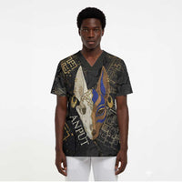 Anput Jackal Mask Scrub Top with Full Moon Egyptian Afterlife Symbolism
