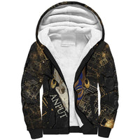 Anput Jackal Mask Sherpa Hoodie with Full Moon Egyptian Afterlife Symbolism
