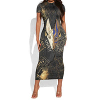 Anput Jackal Mask Short Sleeve Bodycon Dress with Full Moon Egyptian Afterlife Symbolism