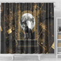 Anput Jackal Mask Shower Curtain with Full Moon Egyptian Afterlife Symbolism
