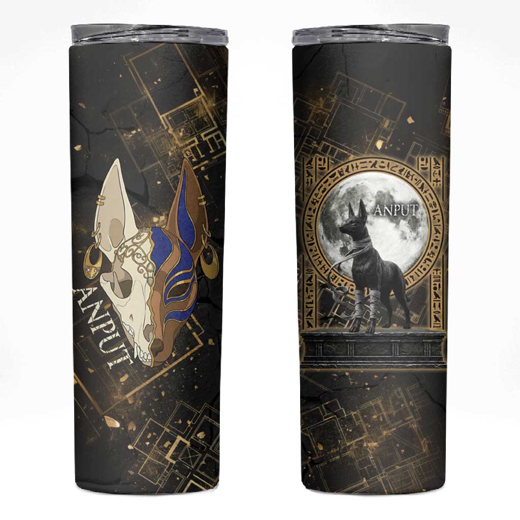 Anput Jackal Mask Skinny Tumbler with Full Moon Egyptian Afterlife Symbolism