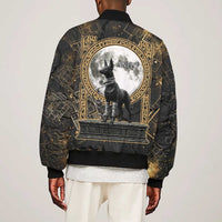 Anput Jackal Mask Sleeve Zip Bomber Jacket with Full Moon Egyptian Afterlife Symbolism