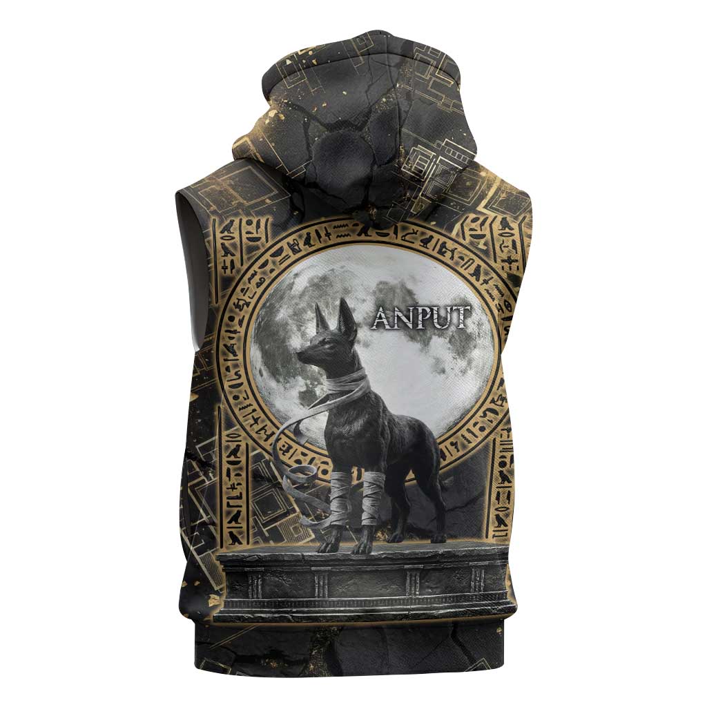 Anput Jackal Mask Sleeveless Hoodie with Full Moon Egyptian Afterlife Symbolism