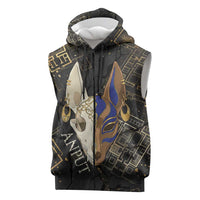 Anput Jackal Mask Sleeveless Zip Hoodie with Full Moon Egyptian Afterlife Symbolism