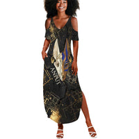 Anput Jackal Mask Summer Maxi Dress with Full Moon Egyptian Afterlife Symbolism