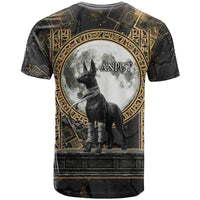Anput Jackal Mask T shirt with Full Moon Egyptian Afterlife Symbolism