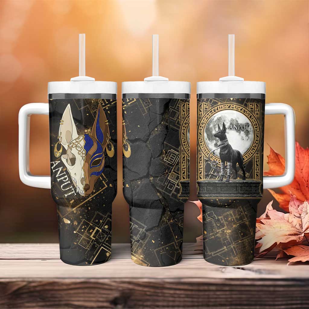Anput Jackal Mask Tumbler With Handle with Full Moon Egyptian Afterlife Symbolism