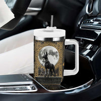 Anput Jackal Mask Tumbler With Handle with Full Moon Egyptian Afterlife Symbolism