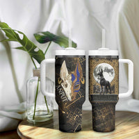 Anput Jackal Mask Tumbler With Handle with Full Moon Egyptian Afterlife Symbolism