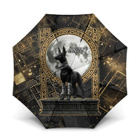 Anput Jackal Mask Umbrella with Full Moon Egyptian Afterlife Symbolism