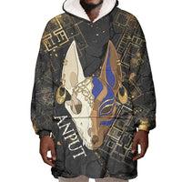 Anput Jackal Mask Wearable Blanket Hoodie with Full Moon Egyptian Afterlife Symbolism