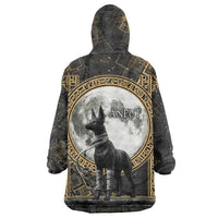 Anput Jackal Mask Wearable Blanket Hoodie with Full Moon Egyptian Afterlife Symbolism