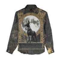 Anput Jackal Mask Women Casual Shirt with Full Moon Egyptian Afterlife Symbolism