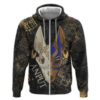 Anput Jackal Mask Zip Hoodie with Full Moon Egyptian Afterlife Symbolism