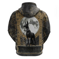 Anput Jackal Mask Zip Hoodie with Full Moon Egyptian Afterlife Symbolism