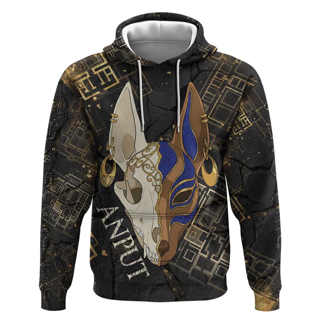 Anput Jackal Mask Zip Hoodie with Full Moon Egyptian Afterlife Symbolism