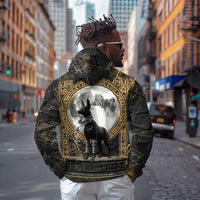 Anput Jackal Mask Zip Hoodie with Full Moon Egyptian Afterlife Symbolism