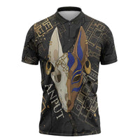 Anput Jackal Mask Zipper Polo Shirt with Full Moon Egyptian Afterlife Symbolism