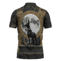 Anput Jackal Mask Zipper Polo Shirt with Full Moon Egyptian Afterlife Symbolism