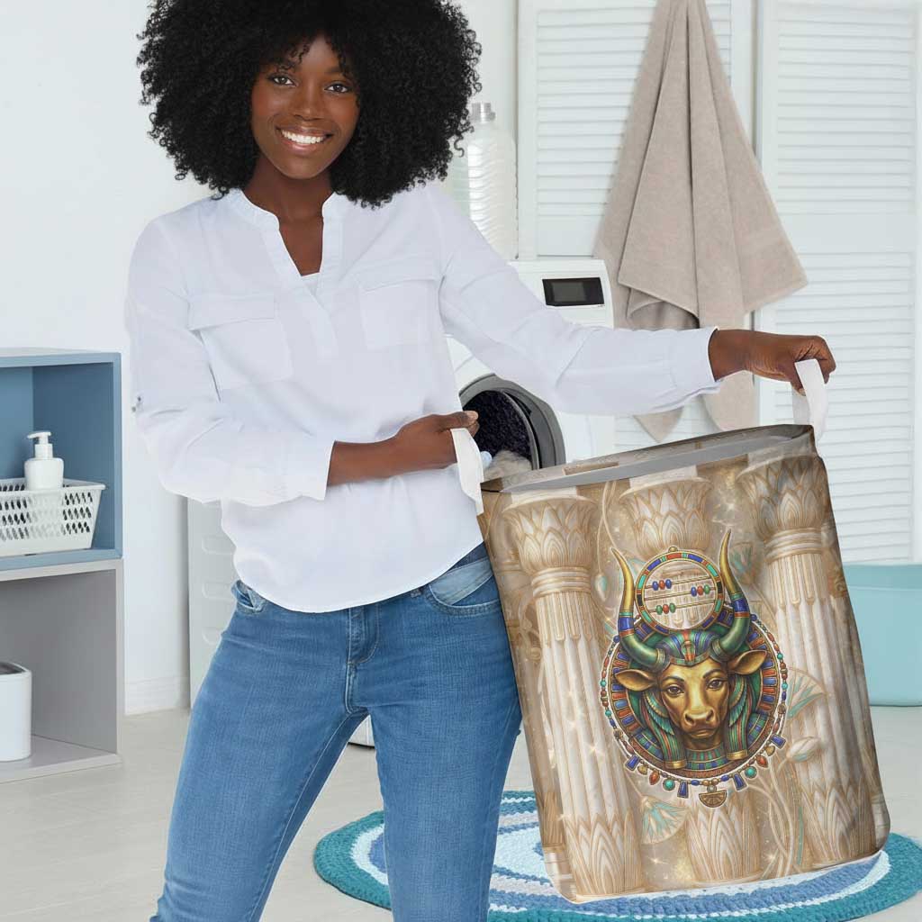 Hathor Laundry Basket with Sacred Cow Head Egyptian Fertility Symbolism