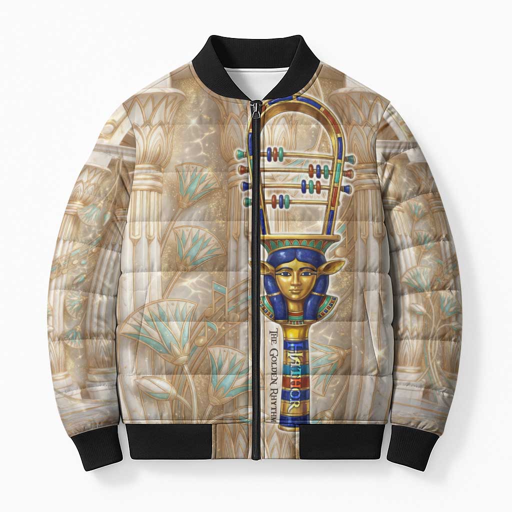 Hathor Bomber Puffer Jacket with Sacred Cow Head Egyptian Fertility Symbolism