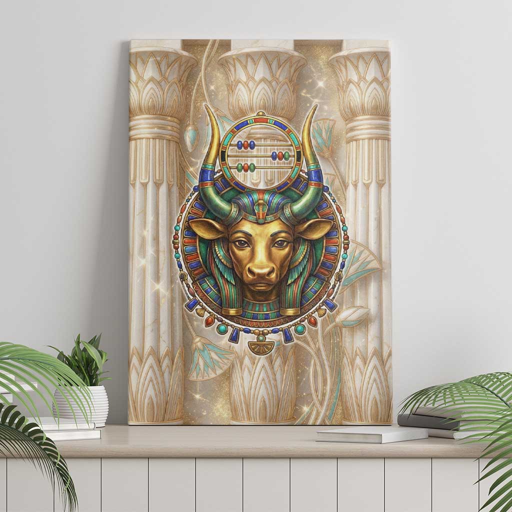 Hathor Canvas Wall Art with Sacred Cow Head Egyptian Fertility Symbolism