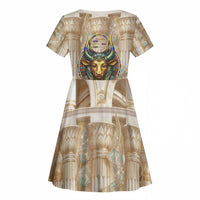 Hathor Kid Short Sleeve Dress with Sacred Cow Head Egyptian Fertility Symbolism