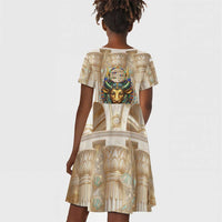 Hathor Kid Short Sleeve Dress with Sacred Cow Head Egyptian Fertility Symbolism