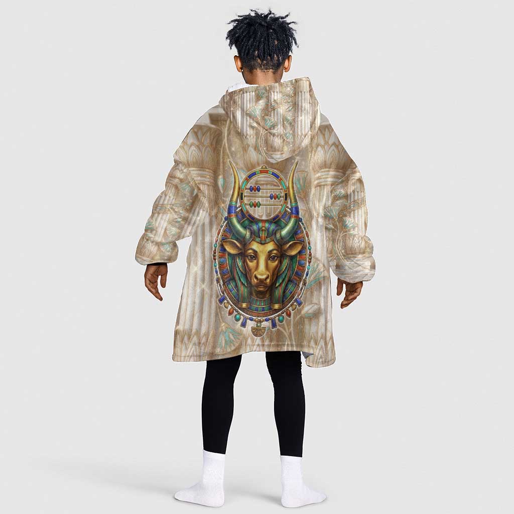 Hathor Kid Wearable Blanket Hoodie with Sacred Cow Head Egyptian Fertility Symbolism