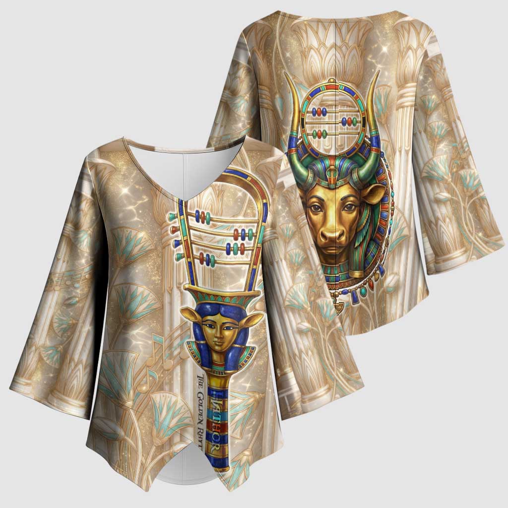 Hathor Kimono Sleeve Blouse with Sacred Cow Head Egyptian Fertility Symbolism